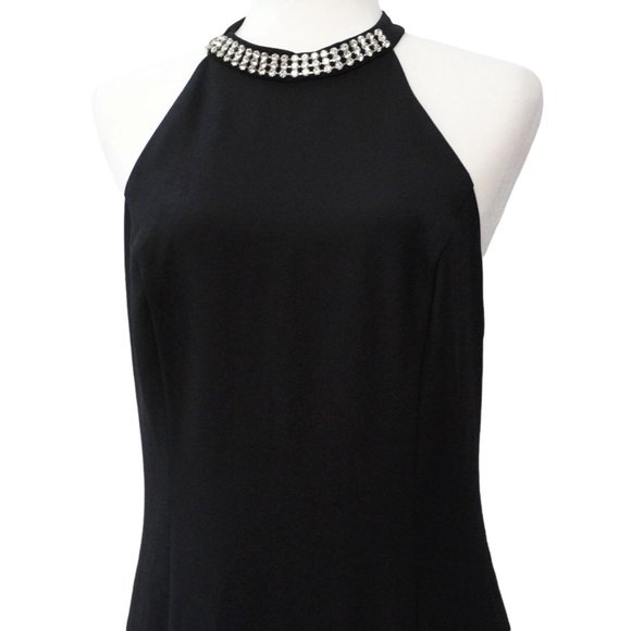 Vintage Black Formal Dress with Rhinestone Collar Sleeveless Long Length Sheath - Picture 3 of 10